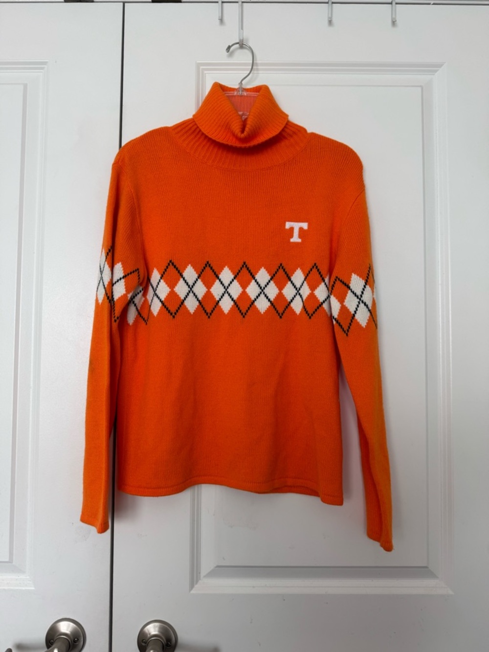 University of Tennessee Logo Orange Argyle Turtleneck Sweater size medium